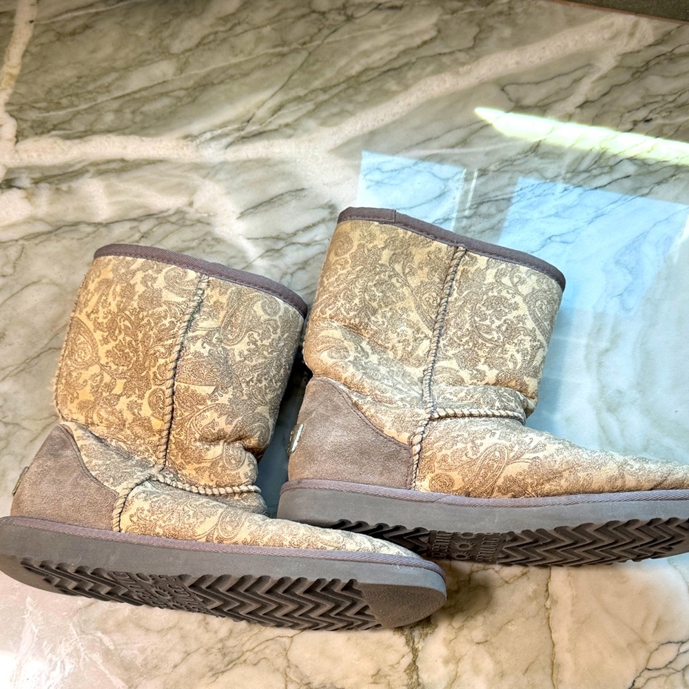 UGG Cream and Gray Paisley Winter Boots